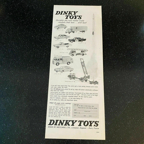 1962 Dinky Toys Meccano Rocket Cars Trucks Police Vintage Magazine Print Ad